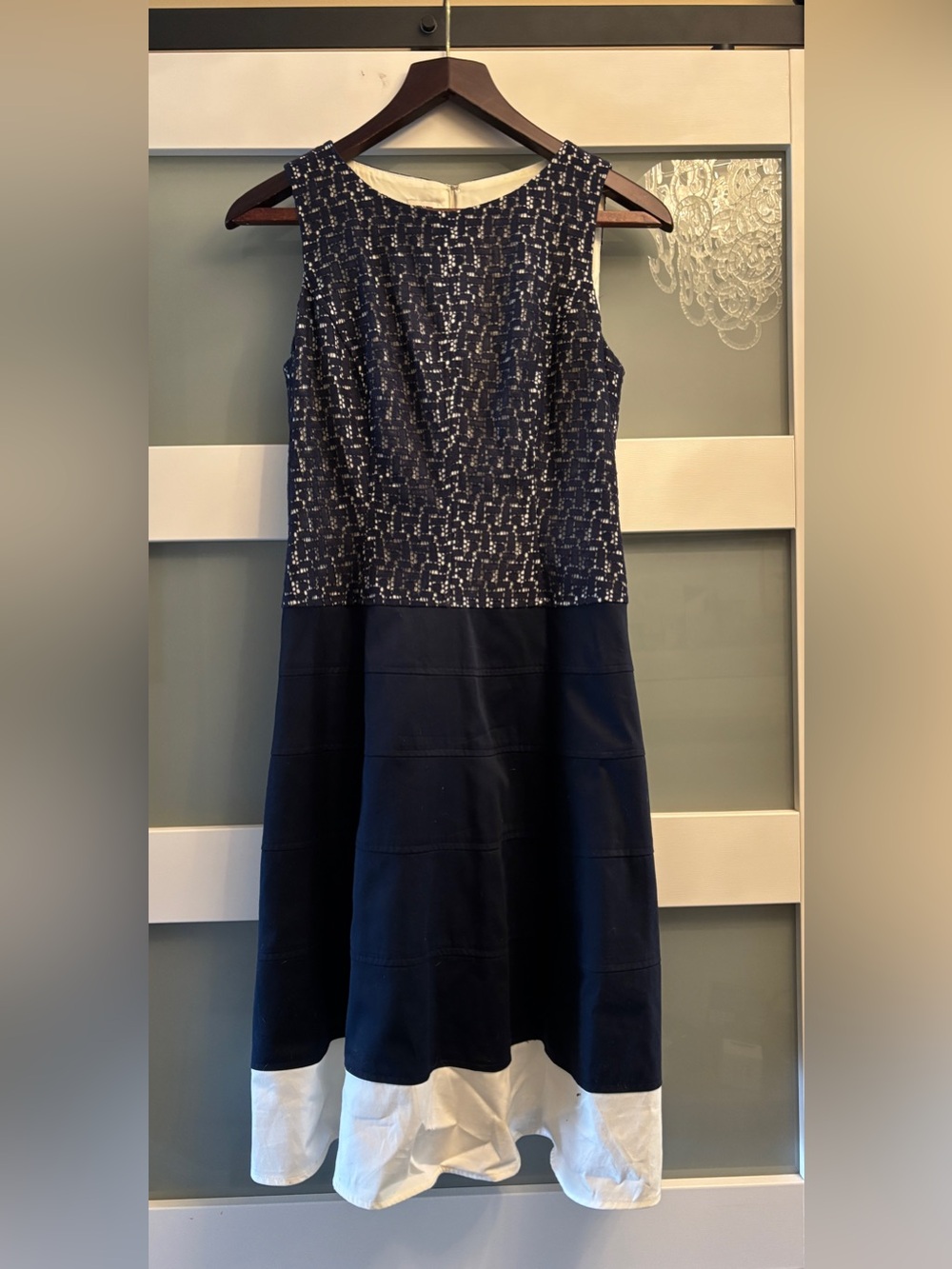 Anne Klein Navy & White Fit and Flare Dress Size 2